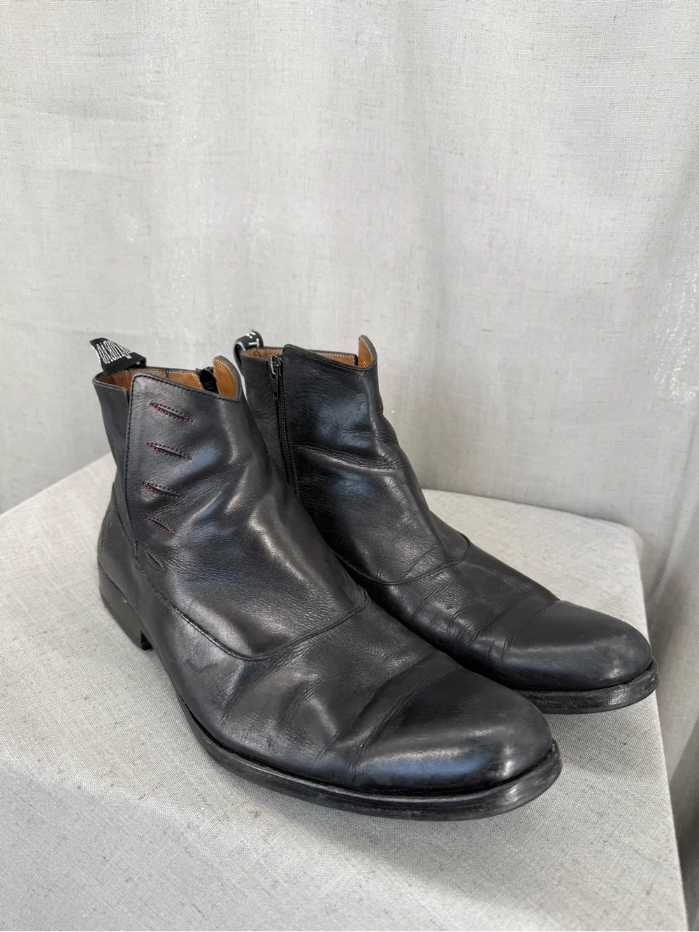 John Fluevog Twin Turbine 1611 First Avenue black Classy Spat Zipper Boots Sz 11